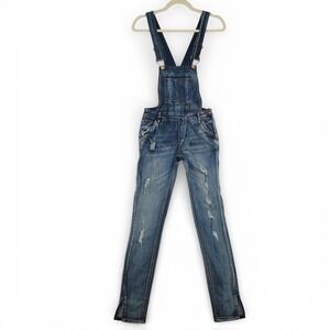 Dollhouse Womens 25x29 Denim Overalls Blue Distressed Grunge Y2K Aesthetic